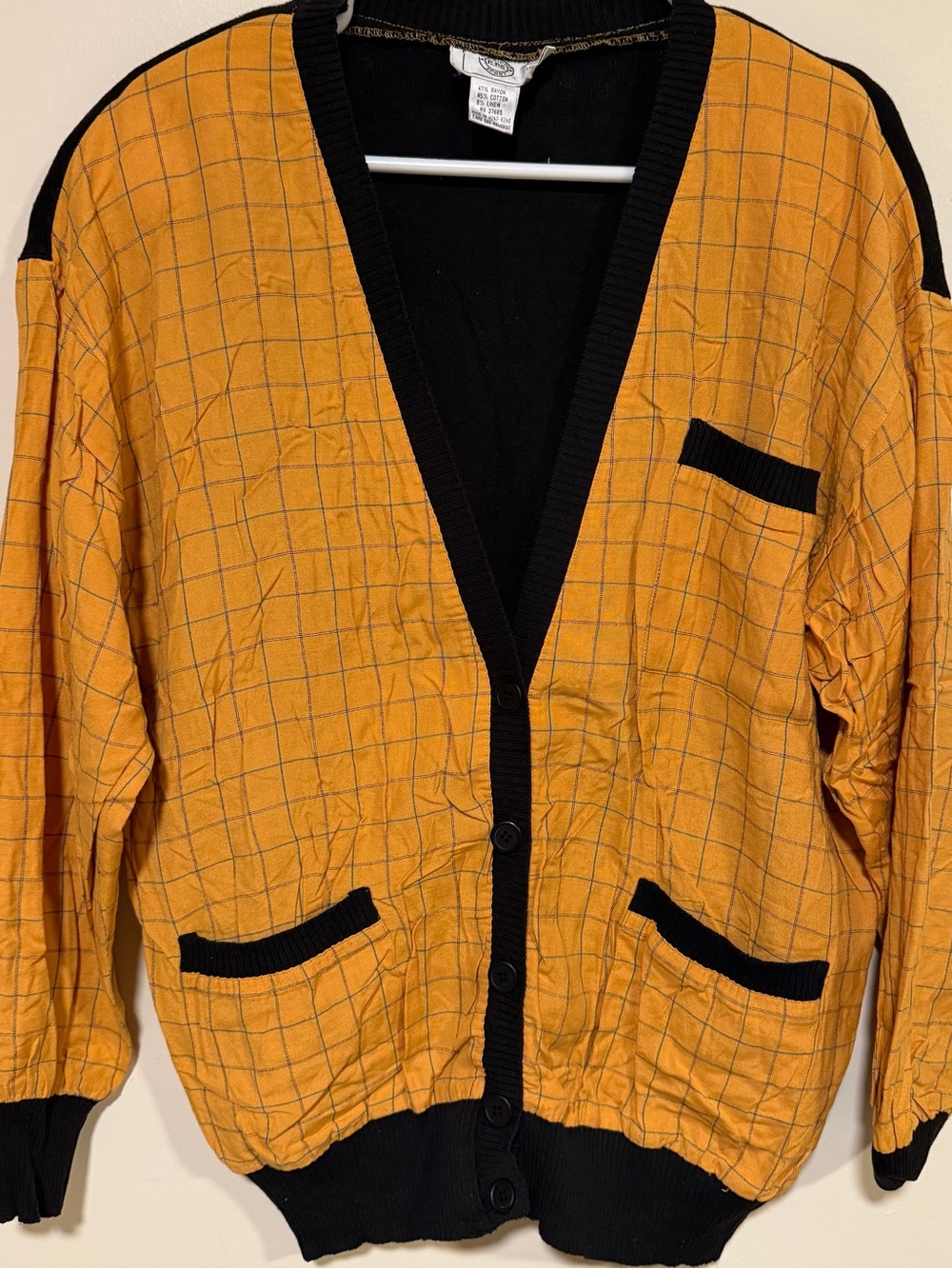 Vintage Evan Picone Sport Black & Gold Knit Cardigan Jacket